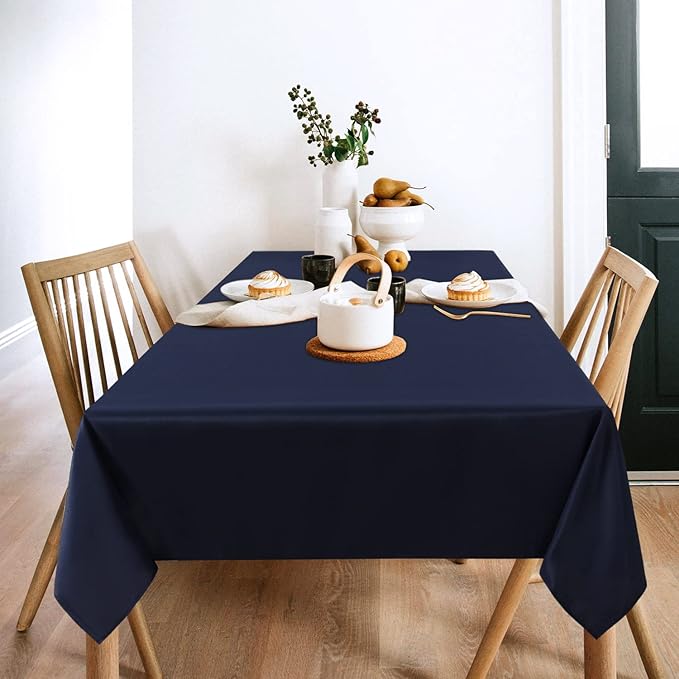 sancua 2 Pack Navy Tablecloth 60 x 120 Inch, Rectangle 8 Feet Table Cloth - Stain and Wrinkle Resistant Washable Polyester Table Cover for Dining Tables, Buffet Parties and Camping