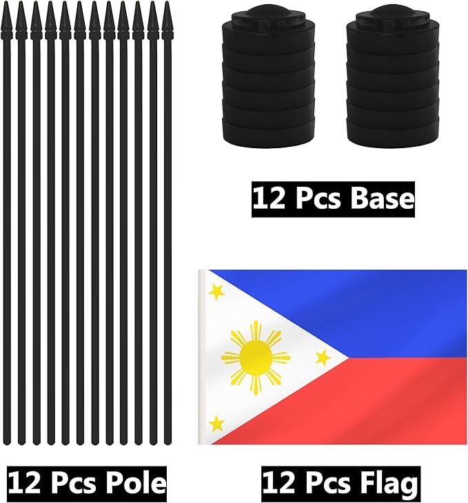 12 Pack Miniature Office Flags, Small Philippine Desktop Flags with 12" Black Pole and Base, Offices, Classroom, Home, Festival Decoration