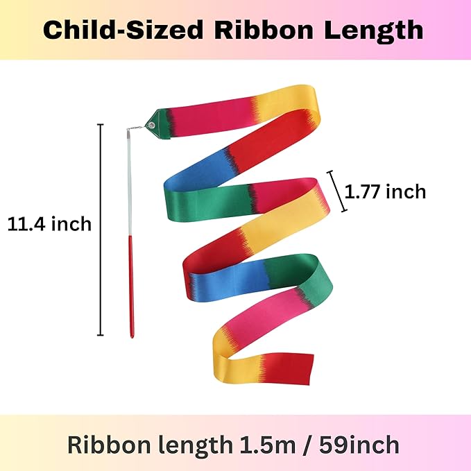 Ribbon Dance Wands 20 Pack, Party Favors for Kids Goodie Bag Stuffers, Rainbow Birhtday Outdoor Party Games (multicolored ribbon with Red grip, 20pcs Set)
