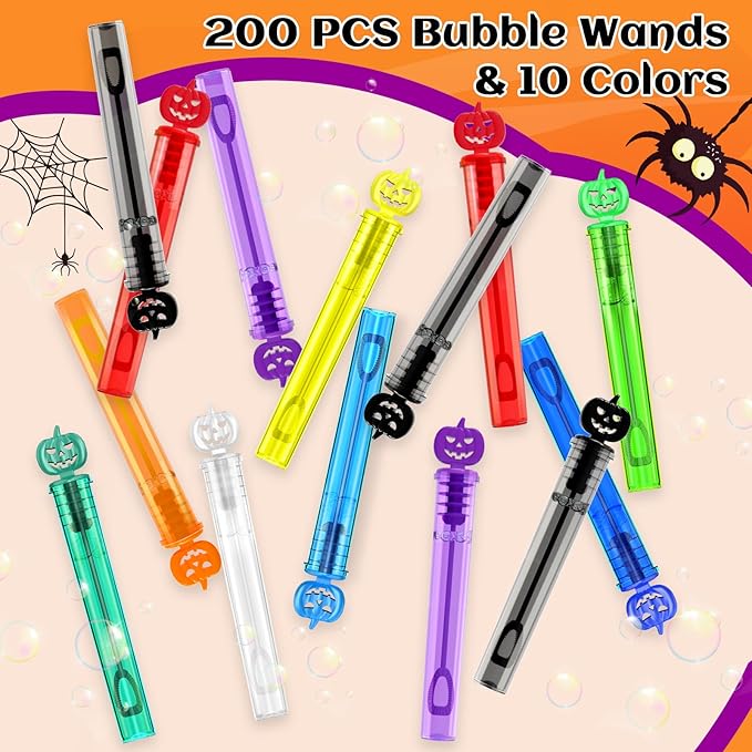 Shemira 200PCS Halloween Bubble Wands, Mini Bubbles Party Favors for Kids, Halloween Party Favors, Goodie Bag Stuffers, Classroom Prizes Gifts for Kids, Halloween Trick or Treat Toys Bulk