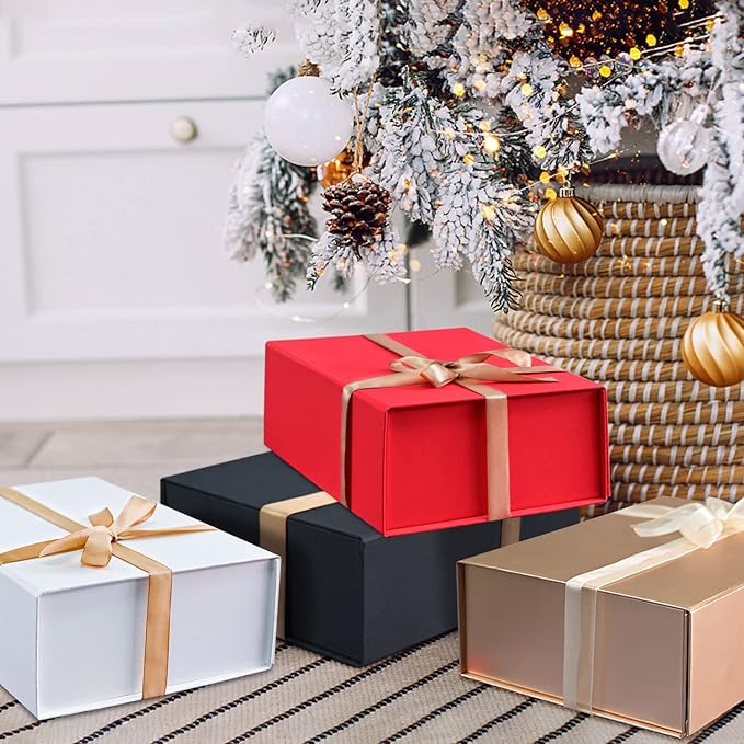LIFELUM White Gift Boxes 2 Pack 13.85 x 8.35 x 4.45 Large Gift Boxes with Magnetic Lid Wedding Box for Presents Contains Card, Ribbon, Shredded Paper Filler Box for Gift