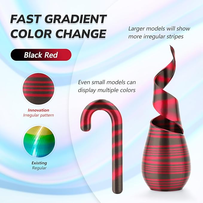 AMOLEN Silk PLA 3D Printer Filament, Shiny Multicolor Rainbow PLA Filament 1.75mm, Fast Color Change PLA 3D Printing Filament for Most FDM 3D Printer, Black Red, 1kg (2.2lbs)