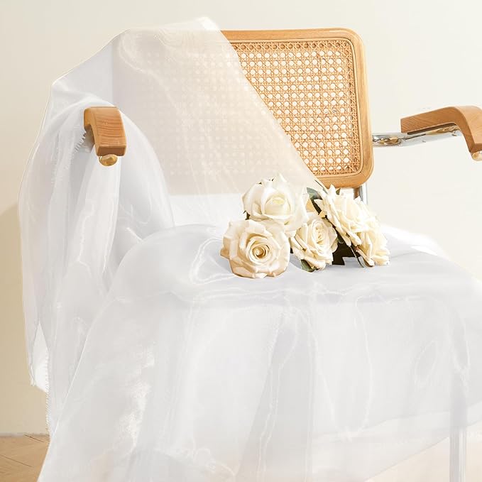 P Pothuiny Sheer Organza Fabric by The Yard, 3 Yards x 60 Inch Wide Bridal White Organza Tulle Fabric Roll Shiny Gauze Fashion Dress Sewing Craft for Wedding Party Decorations Backdrop