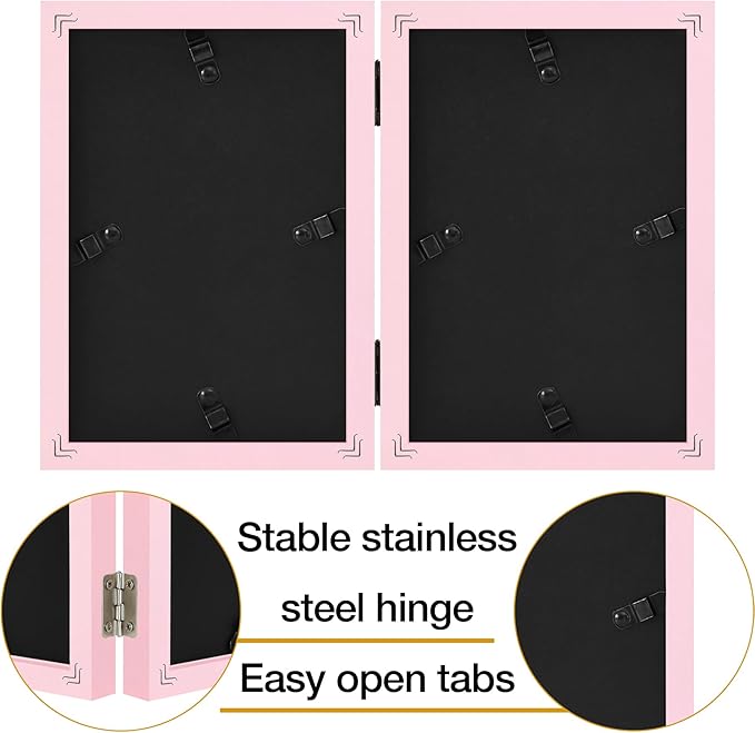 decorUhome Double 4x6 Picture Frame Vertical, Engineered Wood Bifold Photo Frame with Plexiglass for Tabletop Display, 4x6, Pink