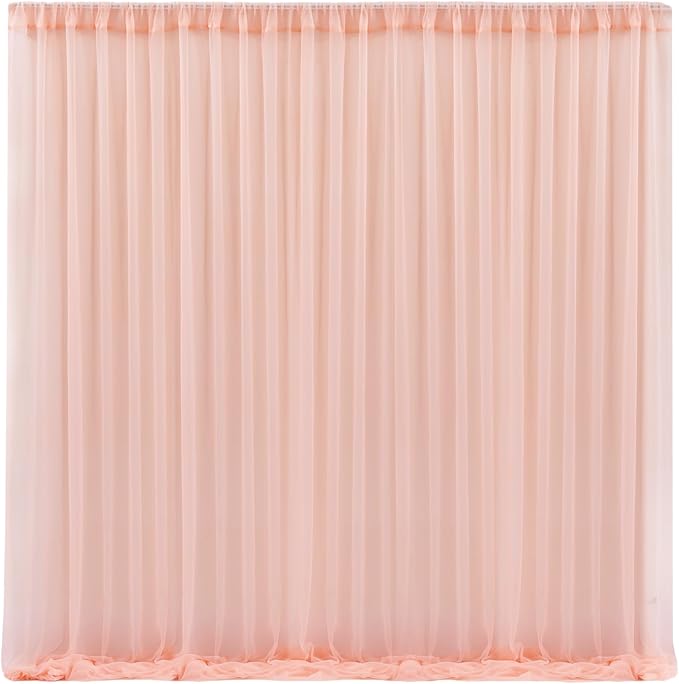 10x10 Peach Tulle Backdrop Curtains for Parties, Sheer Backdrop Curtain Wedding Photo Background Drapes for Baby Shower Photography Birthday Party