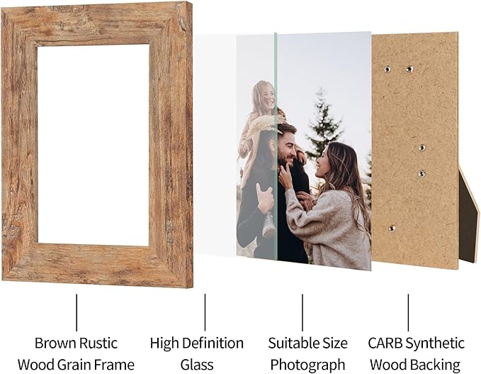 4x6 Picture Frame Set of 4 with High Definition Real Glass, Mixed Color Wood Photo Frames for Desktop Display and Wall Mounting