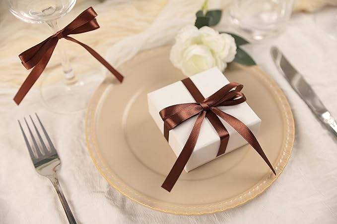 Dark Brown Satin Ribbon 3/8 inch X Continuous 50 Yards, Single Face Polyester Ribbon Perfect for Gift Wrapping, Flower Bouquet, Wedding Decor, Crafts, Bow Making, Sewing and More