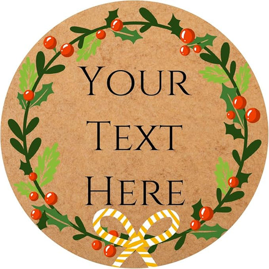 100-1000pcs Custom Stickers Merry Christmas Stickers Personalized Labels Adhesive Xmas Decorative Envelope Seals Stickers for Cards Gift Boxes (Round Kraft -4)