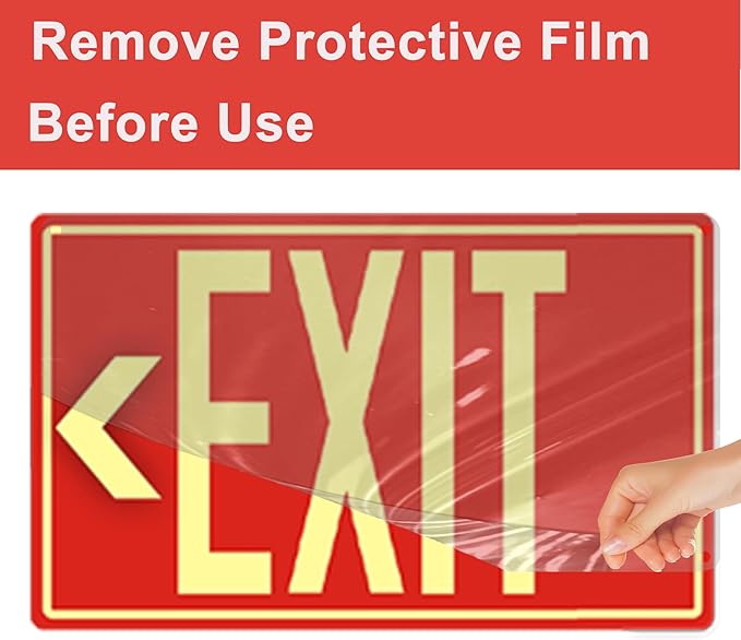 5Pack Photoluminescent Exit Sign, 12"x 7" Glow In The Dark Exit signs with Self-Adhesive Backing, Includes 10pcs Removable Arrows