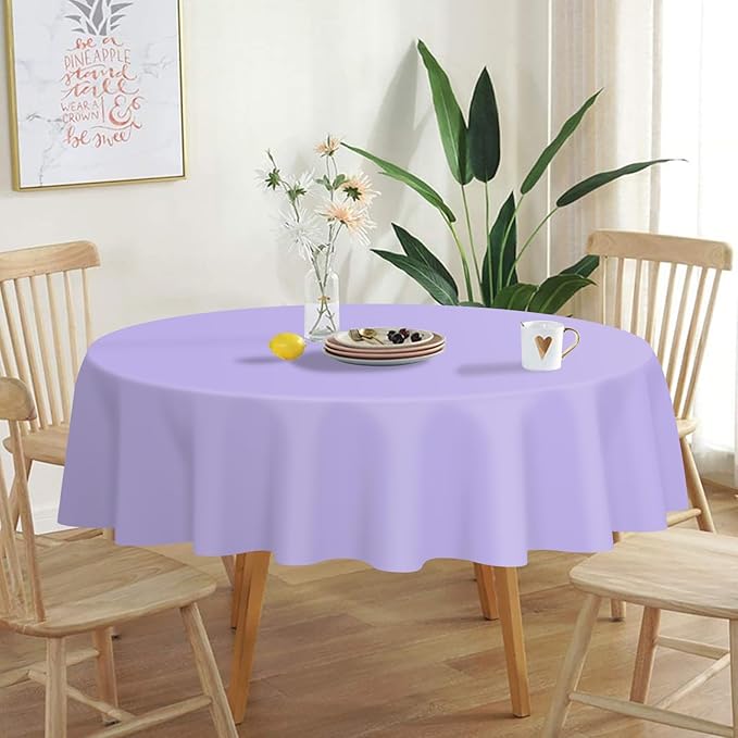 QIKSION Lavender Round Tablecloth 6 Pack, 84 Inch Plastic Table Cover Disposable for Parties