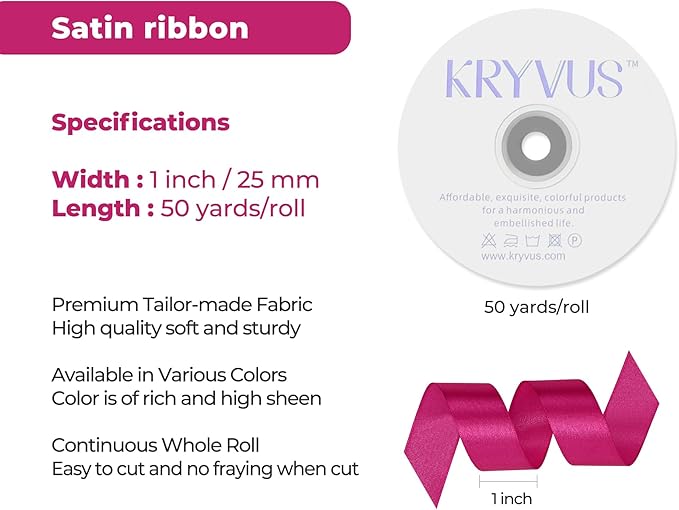 Rose Red Satin Ribbon 1 inch X Continuous 50 Yards, Single Face Polyester Ribbon Perfect for Gift Wrapping, Flower Bouquet, Wedding Decor, Crafts, Bow Making, Sewing and More