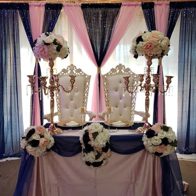 Navy Blue Sequin Backdrop Curtains Glitter Drapes 2FTx8FT 4 Panels for Wedding Birthday Party Decorations Bridal Baby Shower Party Supplies Sparkly Photography Background