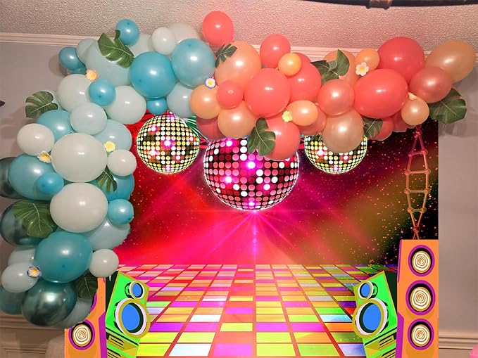 Dance Party Backdrop Retro 80s 90s Theme Stage Dance Ball Music Birthday Party Decoration DJ Photography Background 6 x 4 ft for Baby Shower Picture Photo Shoot Polyester Fabric, Green