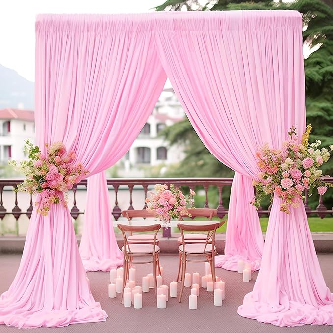 10ft x 10ft Thick Pink Backdrop Curtains for Parties, 2 Panels 5ft x 10ft Non See Through Pink Polyester Wedding Drapes Photo Backdrop for Birthday Party Graudation Photography Home Decor