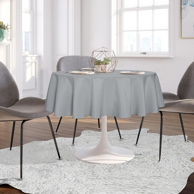 sancua Round Tablecloth - 70 Inch - Water Resistant Spill Proof Washable Polyester Table Cloth Decorative Fabric Table Cover for Dining Tables, Buffet Parties and Camping, Silver Grey