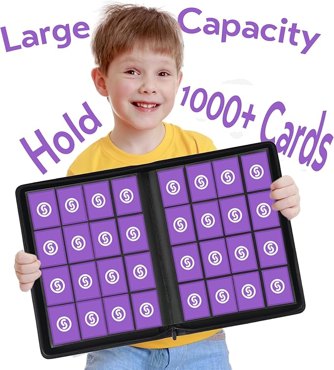 1000+ Pockets Trading Card Binder, Premium 16 Pocket Card Binder, Ringless Side Loading Collection Album Holder Folders for MTG, TCG, Game Cards & Sports Cards (Purple)
