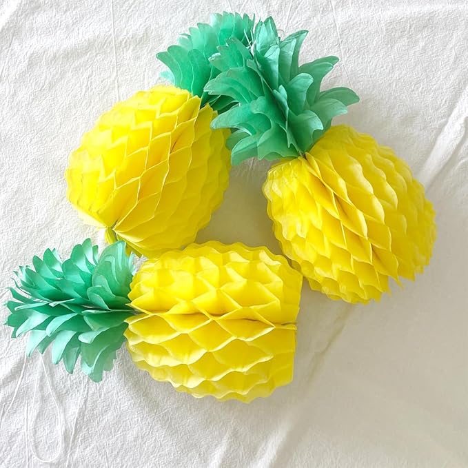 10inch Paper Pineapple Honeycomb Decorations 8pcs Tissue Party Pineapple Centerpieces Hanging Pineapple for Table Decor for Summer Tropical Hawaiian Beach Decor