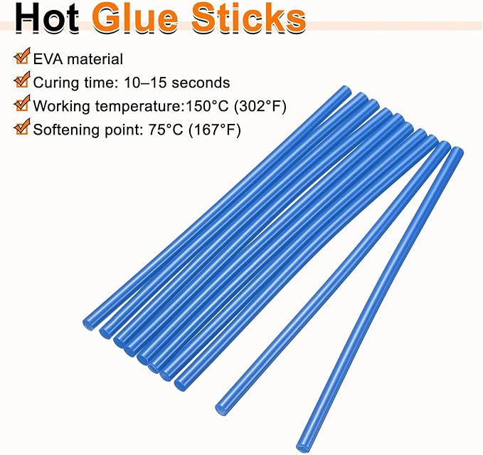 HARFINGTON 10pcs Hot Glue Sticks 0.28" Dia x 5.91" Long EVA Mini Hot Melt Adhesive Glue Stick for Hot Melt Gun Wood Plastic Glass Flowers Fabrics Foam, Blue