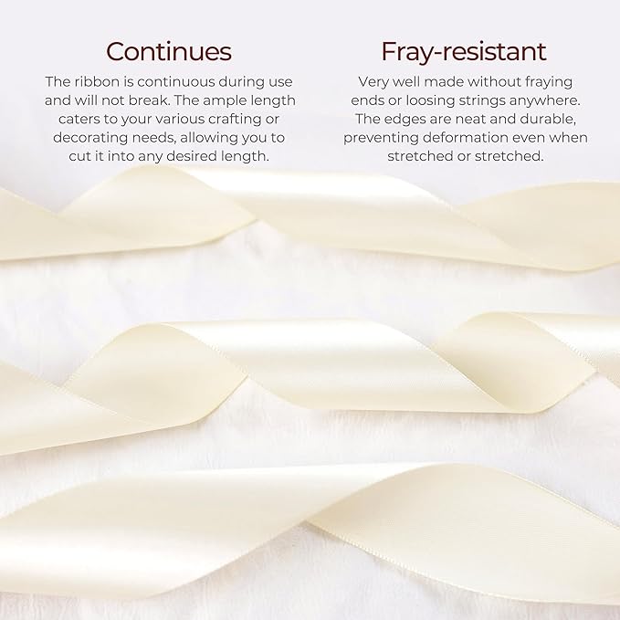 Beige Satin Ribbon 1 inch X Continuous 100 Yards, Single Face Polyester Ribbon Perfect for Gift Wrapping, Flower Bouquet, Wedding Decor, Crafts, Bow Making, Sewing and More