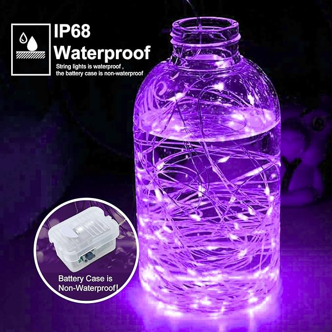 pozzolanas 12 Pack Purple Battery Operated String Lights - 7ft Waterproof Fairy Lights with 20 LEDs for Home, Mason Jar, Party, Wedding, Halloween, Christmas Decorations