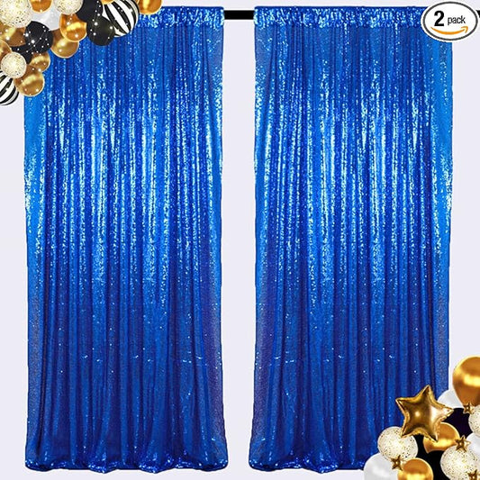 ShiDianYi Sequin Backdrop Royal Blue 2 Panels 4FTx10FT Curtains for Photograph Sequin Photo Backdrops for Birthday Sparkle Wedding Curtain Glitter Background
