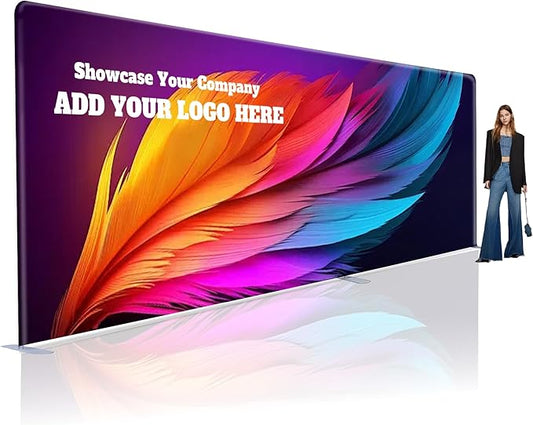 Custom Stand Backdrop with Aluminum Stand, 7.5x20ft Commercial Tension Fabric Banner, Double-Sided Printing for Trade Show, Weddings, Party, Business