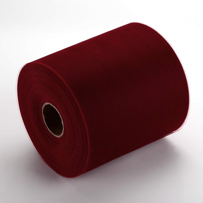 Tulle Fabric Roll, 6” by 200 Yards (600FT) Tulle Organza Fabric Spool for DIY Tutu Skirt Baby Shower Decor Wedding Backdrop Crafts Birthday Party Supplies (Burgundy)