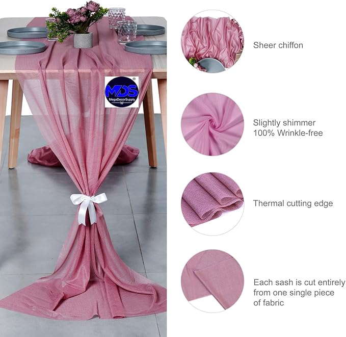 MDS Halloween Chiffon Table Runner - 15 Pack, 29 x 170 Inches, 14ft Each - Sheer Spooky Table Runners for Haunted House Parties, Trick-or-Treat Tables, Witchy Décor, Wedding & Events - mauva