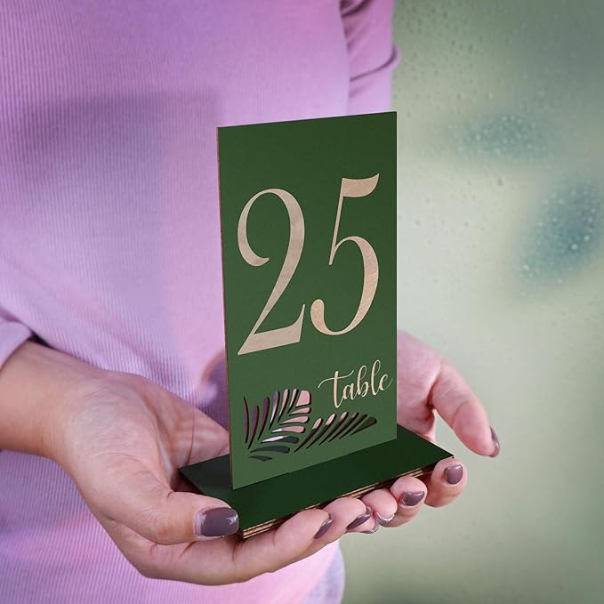 Wooden Table Numbers 1-25,3.2x5.8 Inch Double Sided Rustic Olive Green Wedding Table Number Signs with Wooden Base,Wedding Centerpieces for Banquet Restaurant Party Decor(Olive Green, 1-25)