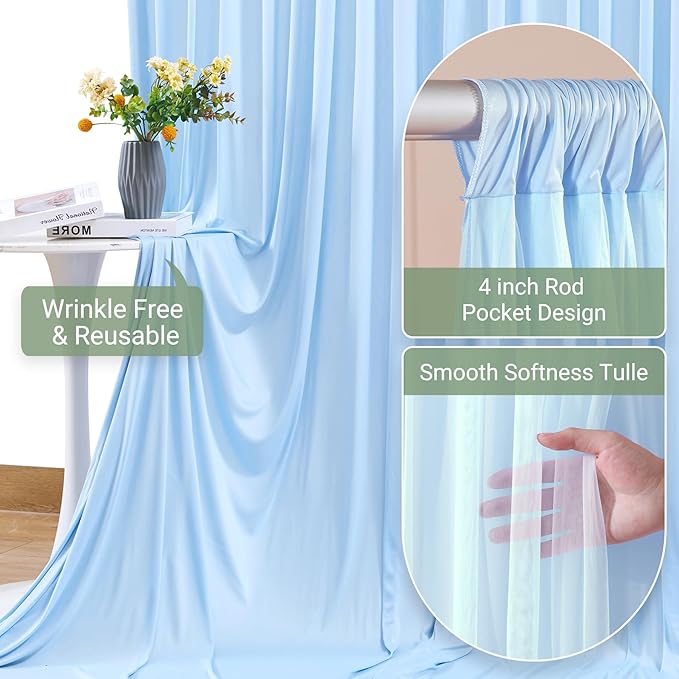 Baby Blue Tulle Backdrop Curtain for Parties Wedding,10ft x 10ft Wrinkle Free Curtain Backdrop,2 Layer Drapes for Backdrop,Polyester Back Drop for Bridal Shower Birthday Baby Shower Photography