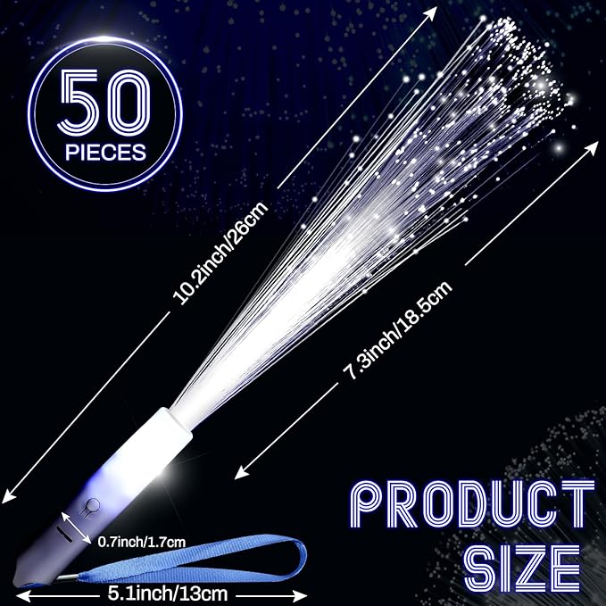 50 Pcs White Fiber Optic Wands Bulk Wedding Sparklers Party Favors LED Light Glow Sticks with 3 Modes Long Flashing Glow for Birthday Wedding Bridal Shower Glow in the Dark Party Favors
