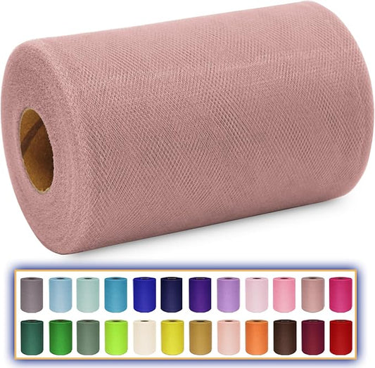 Dusty Rose Tulle Fabric Roll 6 Inch X 300 FT (100 Yards) Matte Tulle Ribbon Netting Mesh Spool for DIY Tutu Skirt Wedding Bow Gift Wrapping Baby Shower Christmas Party Halloween Decorations