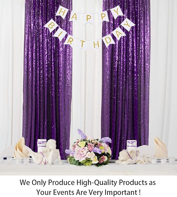 ShinyBeauty Purple 4FTx8FT Sequin Photo Backdrop Bridal Shower Photo Booth Backdrop Royal Purple Sequin Curtains 2 Panels