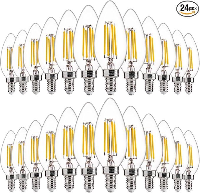 FLSNT 60W Equivalent LED Chandelier Light Bulbs, Dimmable LED B11 E12 Candelabra Base Bulbs, 3500K Natural White, 550LM, 24 Pack UL,CA65 Listed.