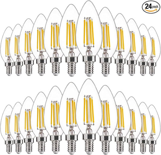 FLSNT 60W Equivalent LED Chandelier Light Bulbs, Dimmable LED B11 E12 Candelabra Base Bulbs, 3500K Natural White, 550LM, 24 Pack UL,CA65 Listed.