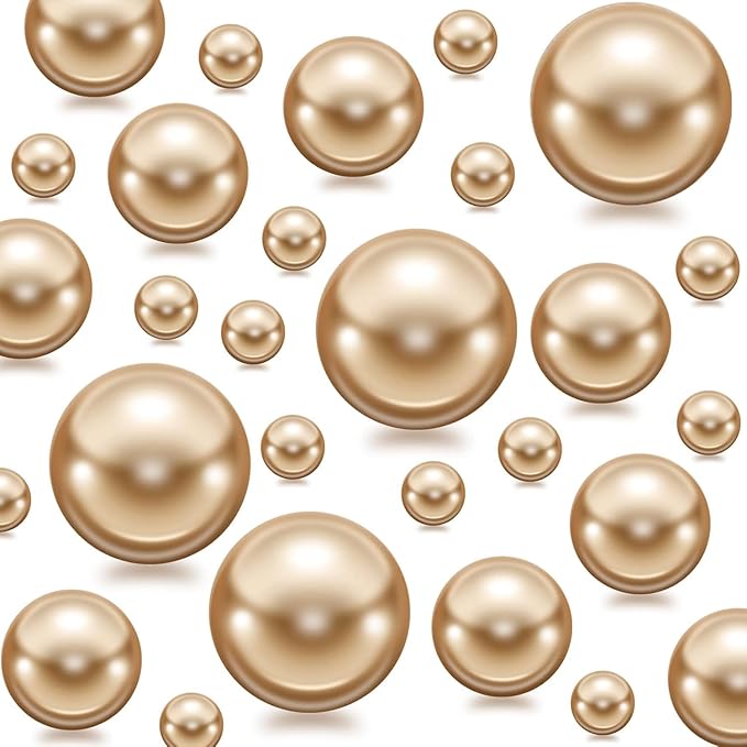300Pcs Gold Polished No Hole Faux Pearl Beads for Vase Filling Decorations, Plastic Pearls Vase Fillers, Table Scatters, Wedding Centerpiece, Home Decor, 8/14/20 mm