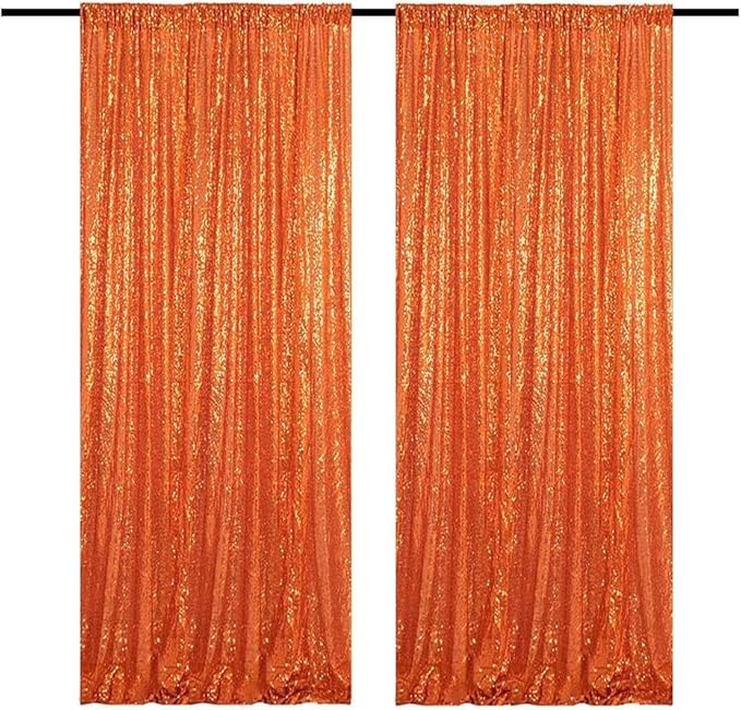 Orange Sequin Curtains 4FTx8FT 2 Panels Sparkle Backdrop Curtain Glitter Background Drape for Weddings Showers Parties Birthday Thanksgiving Fall Photography