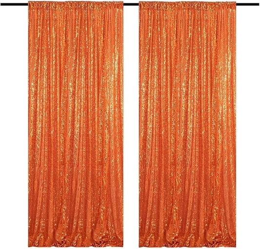 Orange Sequin Curtains 4FTx8FT 2 Panels Sparkle Backdrop Curtain Glitter Background Drape for Weddings Showers Parties Birthday Thanksgiving Fall Photography