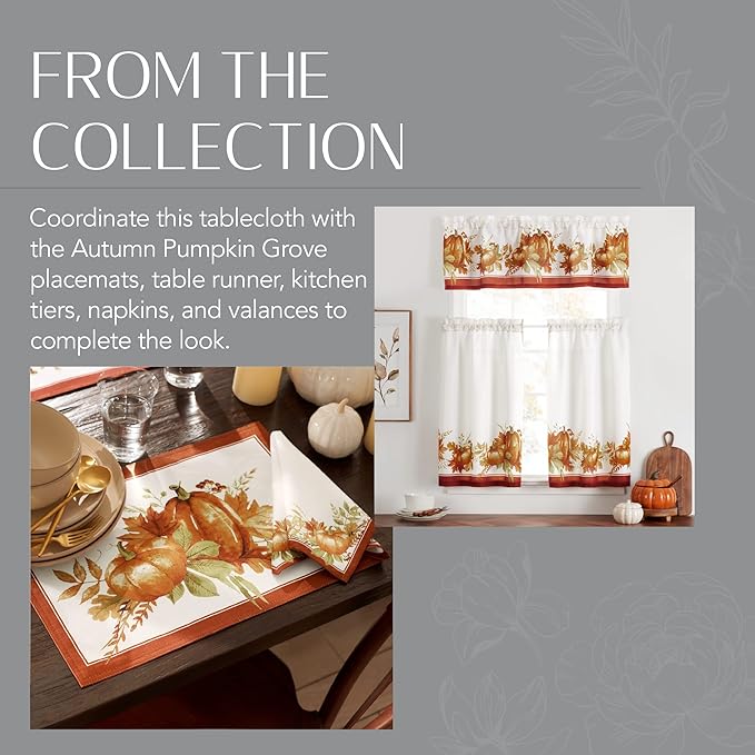 Elrene Home Fashions Autumn Pumpkin Grove Wrinkle Resistant Tablecloth, 60"x120" Rectangle, Multi Color