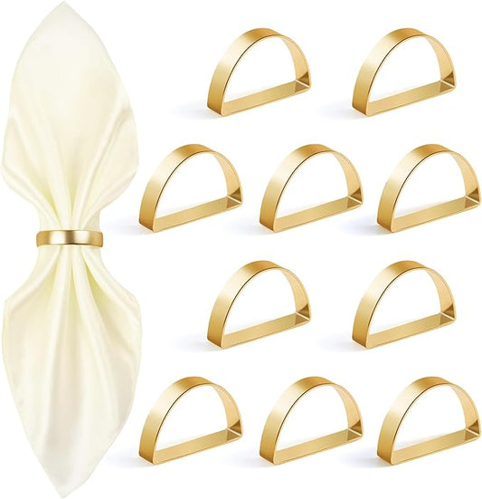 10Pcs Metal Gold Napkin Rings Set, Stainless Steel Metal Gold Napkin Holder, Fall Thanksgiving Christmas Easter Napkins Rings for Table Decor Wedding, Banquet, Party