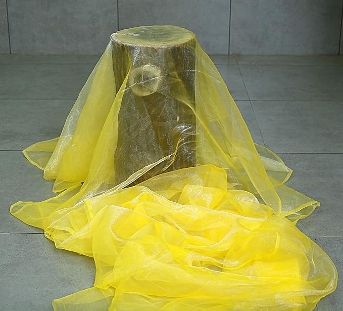VDS Yellow Organza Fabric, 35 Yards Continuous, 45” Wide, Wedding Party Decoration Iridescent Crystal Sheer Shiny Organza Tulle Bridal Dress DIY Crafts Costume Sewing Backdrop Arch Cloth