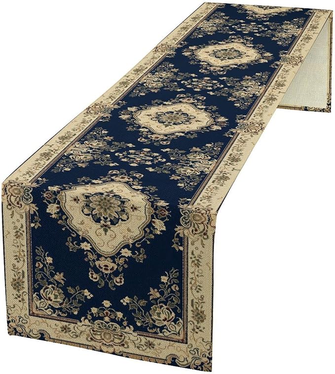 Vintage Elegant Farmhouse Table Runner Blue Beige Flower for Home Farmhouse Kitchen Table Dining Coffee Room Garden Party Wedding Decor 13x36in