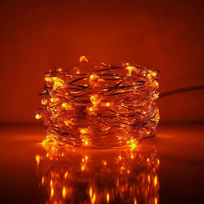 ANJAYLIA Orange String Lights for Halloween Battery Operated Fairy Lights, 16.4ft 50 LEDs Twinkle Firefly Lights for Garden,Thanksgiving Day,Christmas Indoor Decoration