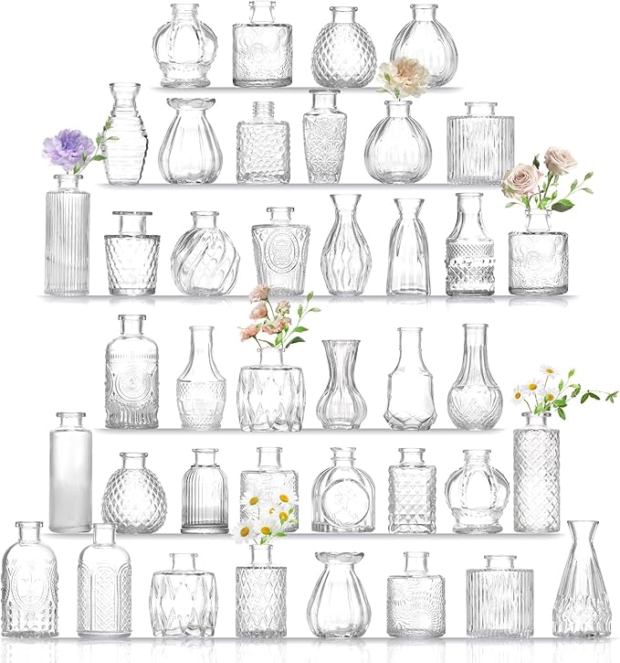 Bud Vases Set of 40 Pcs,Small Flower Vases for Centerpieces,Glass Bud Vase in Bulk,Vintage Bud Vase for Wedding Table Centerpieces Decoration, Home Table Party Decor, Christmas,Anniversary,Clear