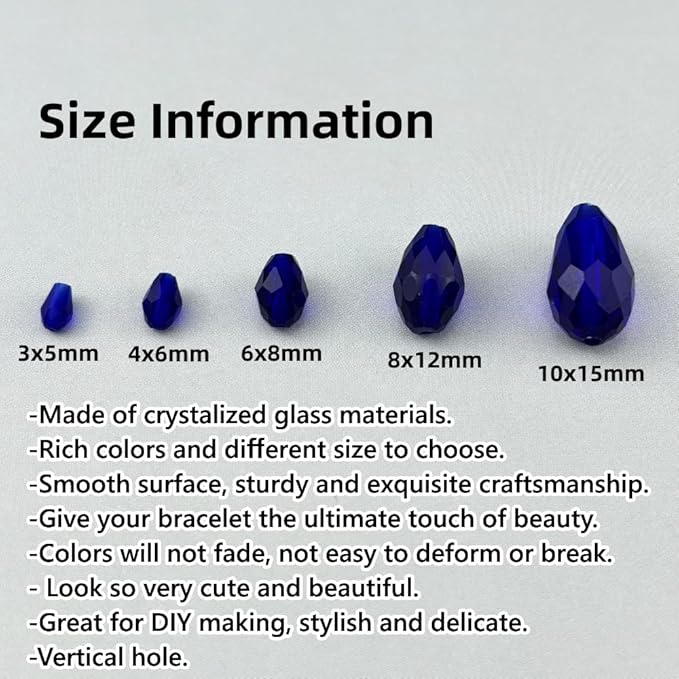 130pcs 6x8mm Teardrop Crystal Glass Beads for Jewelry Making, Faceted Vertical Hole Teardrop Glass Spacer Beads for Wind Chimes Bracelet Earring Necklace DIY Craft(Dark Blue)