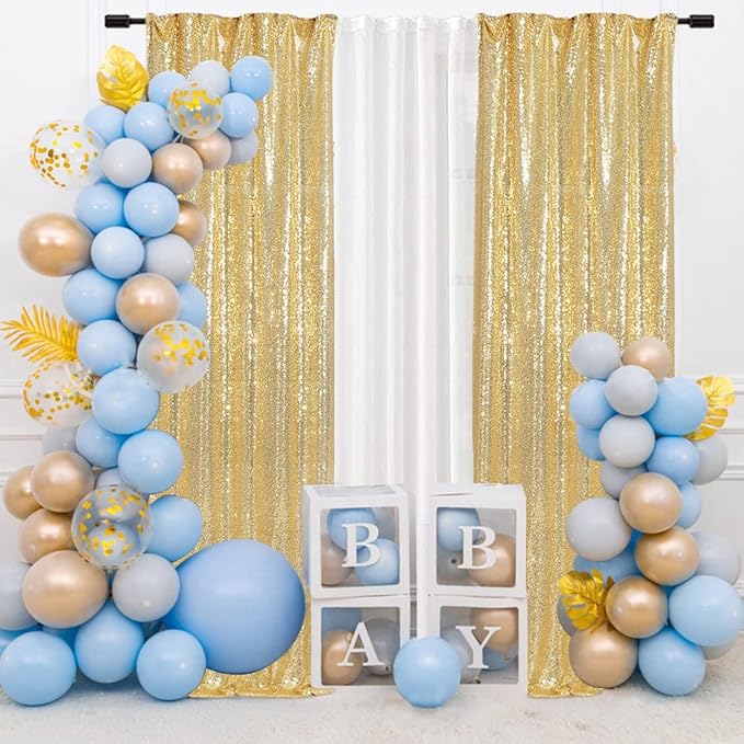 SquarePie Sequin Curtain 2 Panels 2FT x 8FT Gold Backdrop for Wedding Party Christmas