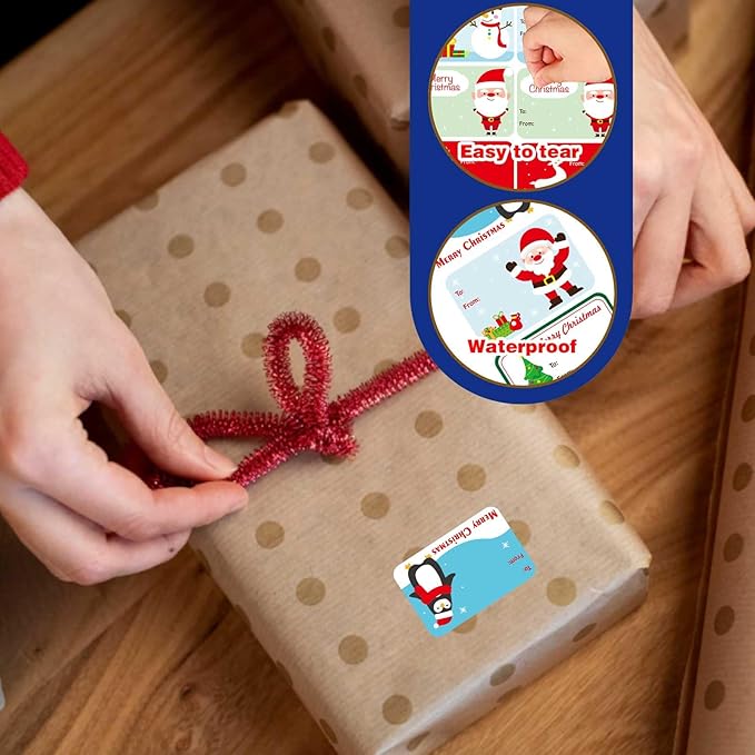 300PCS Christmas Gift Tags Stickers, Self-Adhesive Christmas Name Tags for Gifts Wrappings Christmas Gift Labels Stickers for Presents Boxes Bags Envelopes