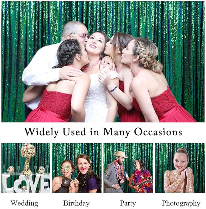 ShiDianYi Iridescent Green Sequin Backdrops for Photograph Backdrop 4FTx10FT 2 Panels Birthday Background Glitter Curtains Green Blue Curtain Sequin Fabric Christamas Decor