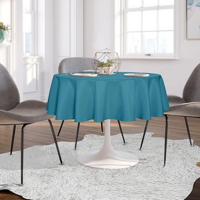 sancua Round Tablecloth - 48 Inch - Water Resistant Spill Proof Washable Polyester Table Cloth Decorative Fabric Table Cover for Dining Tables, Buffet Parties and Camping, Teal