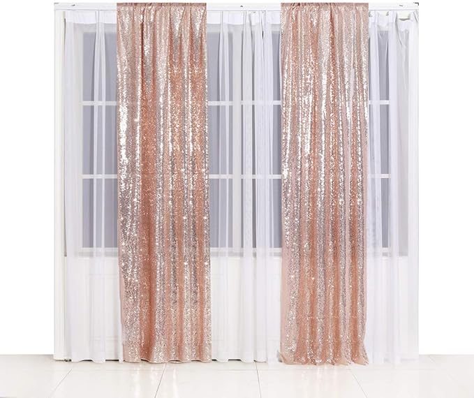 SquarePie Sequin Curtain 2 Panels 2FT x 8FT Rose Gold Backdrop Background for Wedding Party Christmas
